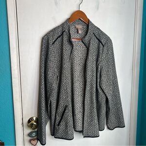 Womens Jacket-CHICO'S-black/white "Geneva Geometric" zip-up